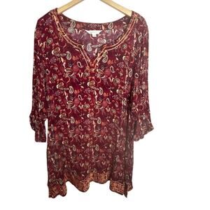 Magnolia Grace Boho Paisley Embroidered Tunic Top w/ Pockets – 3X Plus